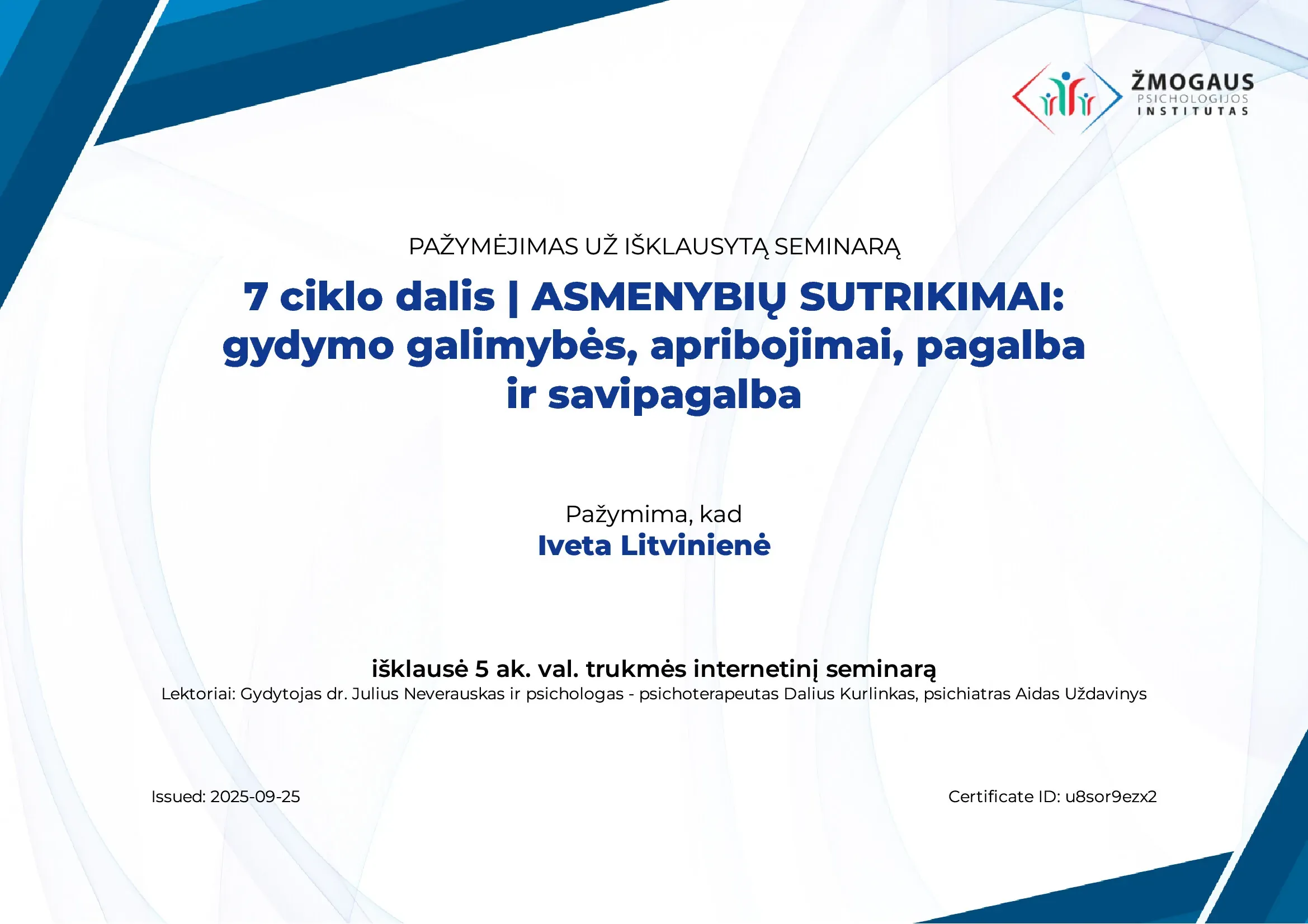 Asmenybės sutrikimai: gydymas, pagalba ir savipagalba